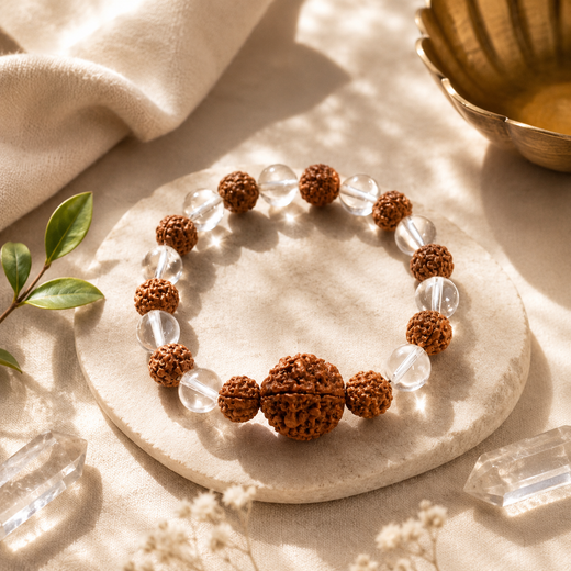 Rudraksh & Clear Quartz Bracelet