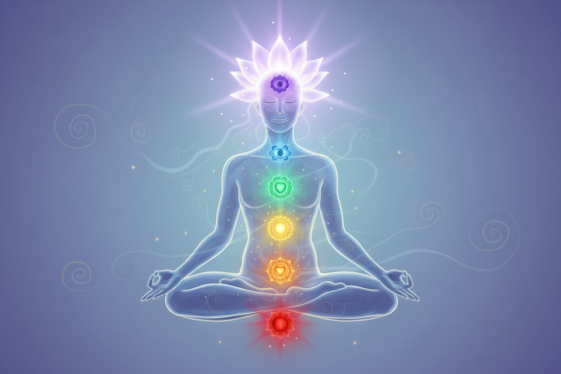 Diagram of the seven chakras with colors