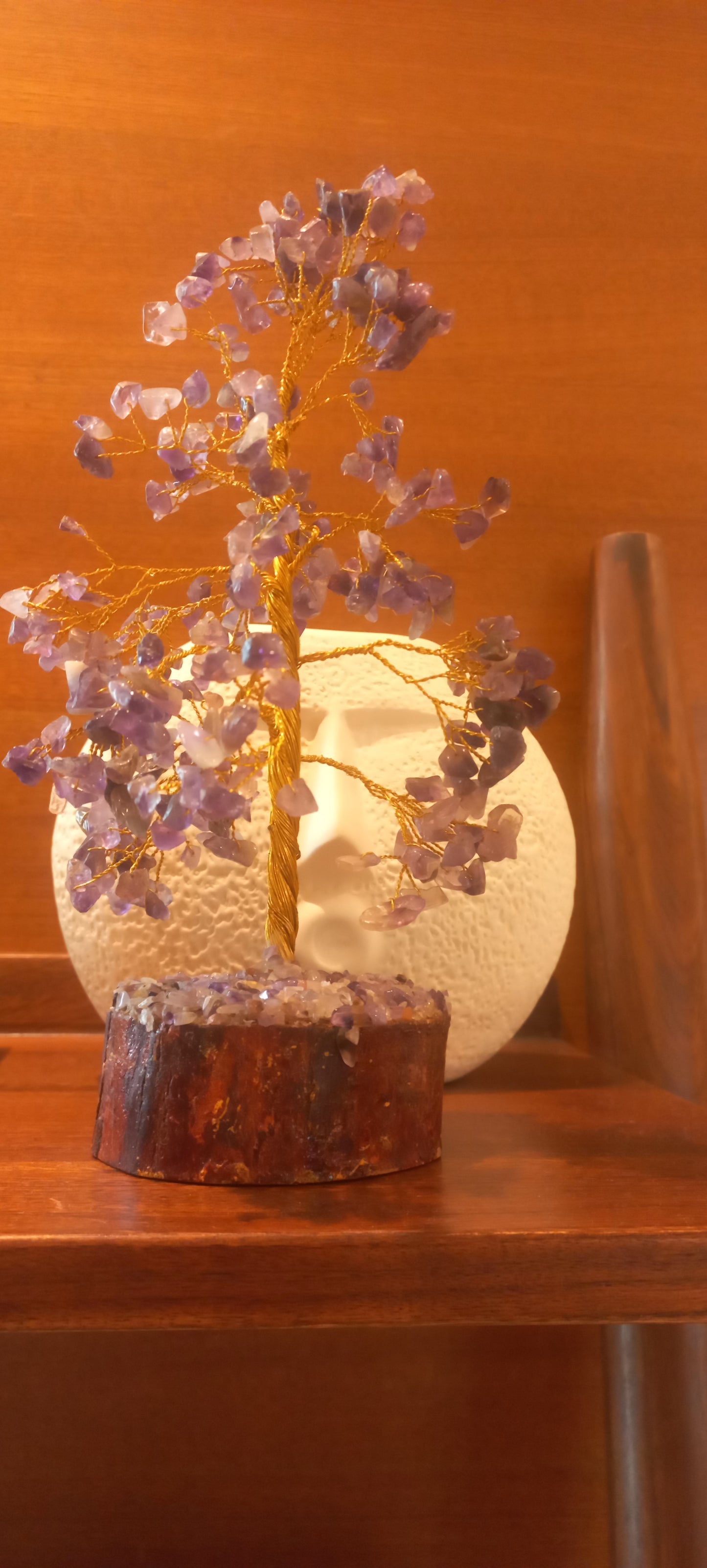 Amethyst Crystal Gemstone Tree on Wooden Base