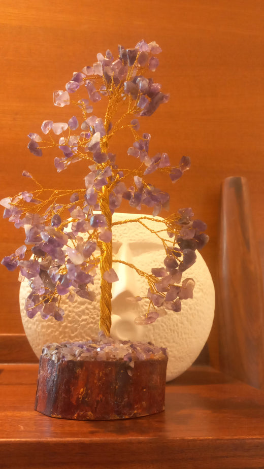Amethyst Crystal Gemstone Tree on Wooden Base