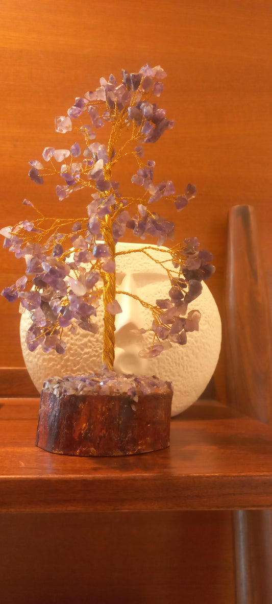 Amethyst Crystal Gemstone Tree on Wooden Base