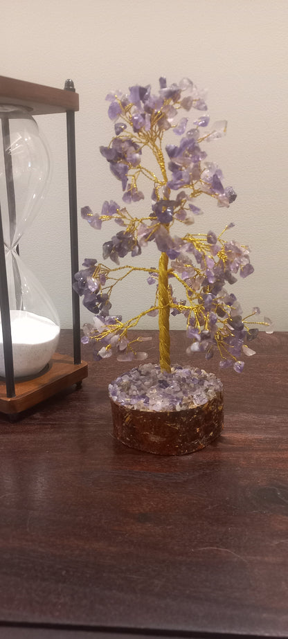 Amethyst Crystal Gemstone Tree on Wooden Base