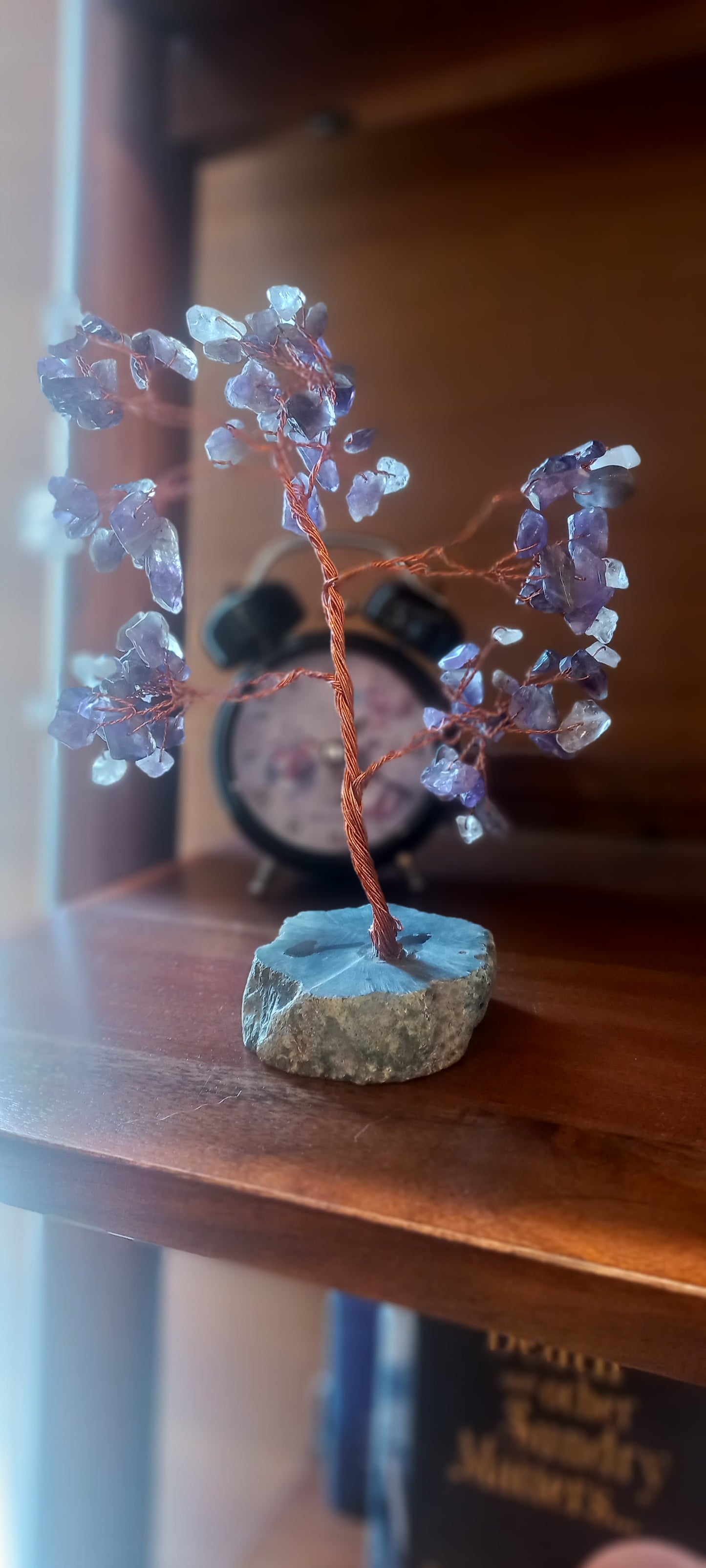 Amethyst Crystal Gemstone Tree on Wooden Base