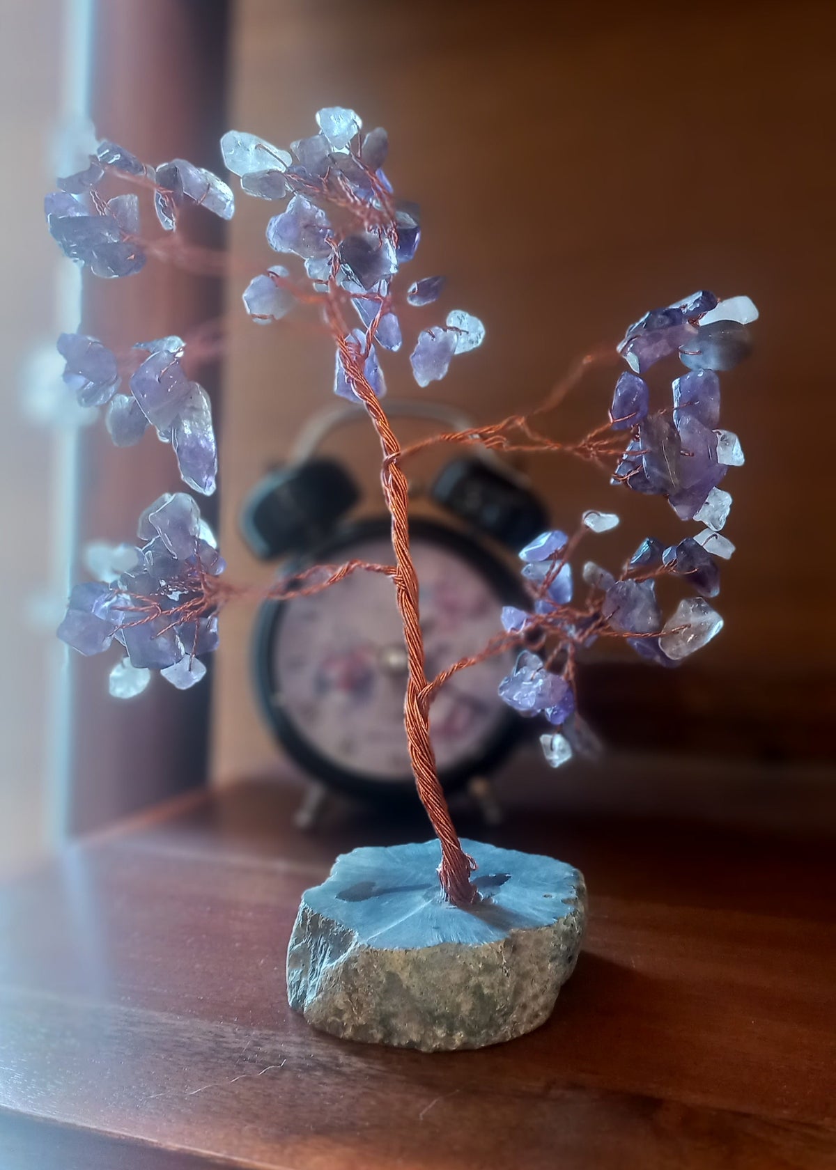 Amethyst Crystal Gemstone Tree on Wooden Base