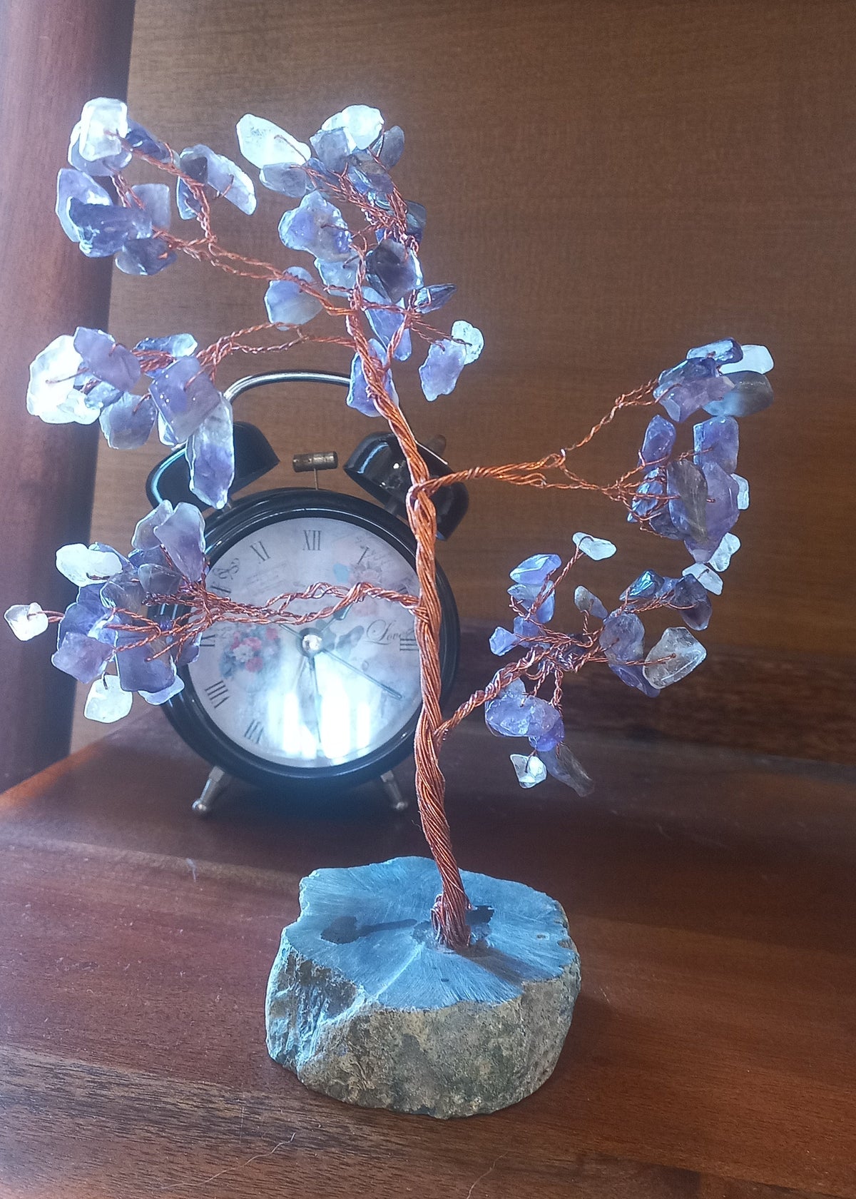 Amethyst Crystal Gemstone Tree on Wooden Base
