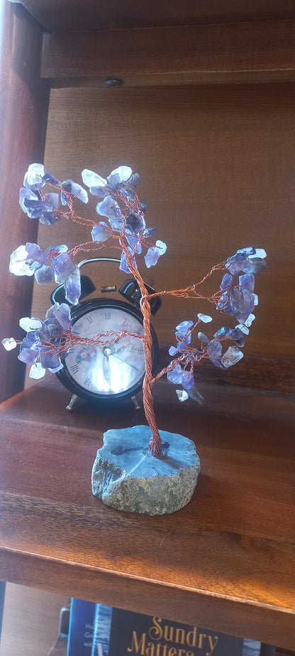 Amethyst Crystal Gemstone Tree on Wooden Base