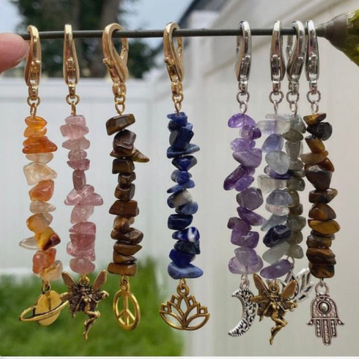 Boho Crystal Chip Keychain Set with Charms