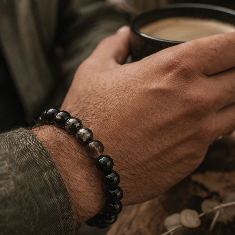 The Energy Shield Bracelet-Black Tourmaline, Hematite, Smoky Quartz