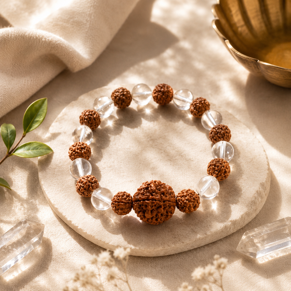Rudraksh & Clear Quartz Bracelet