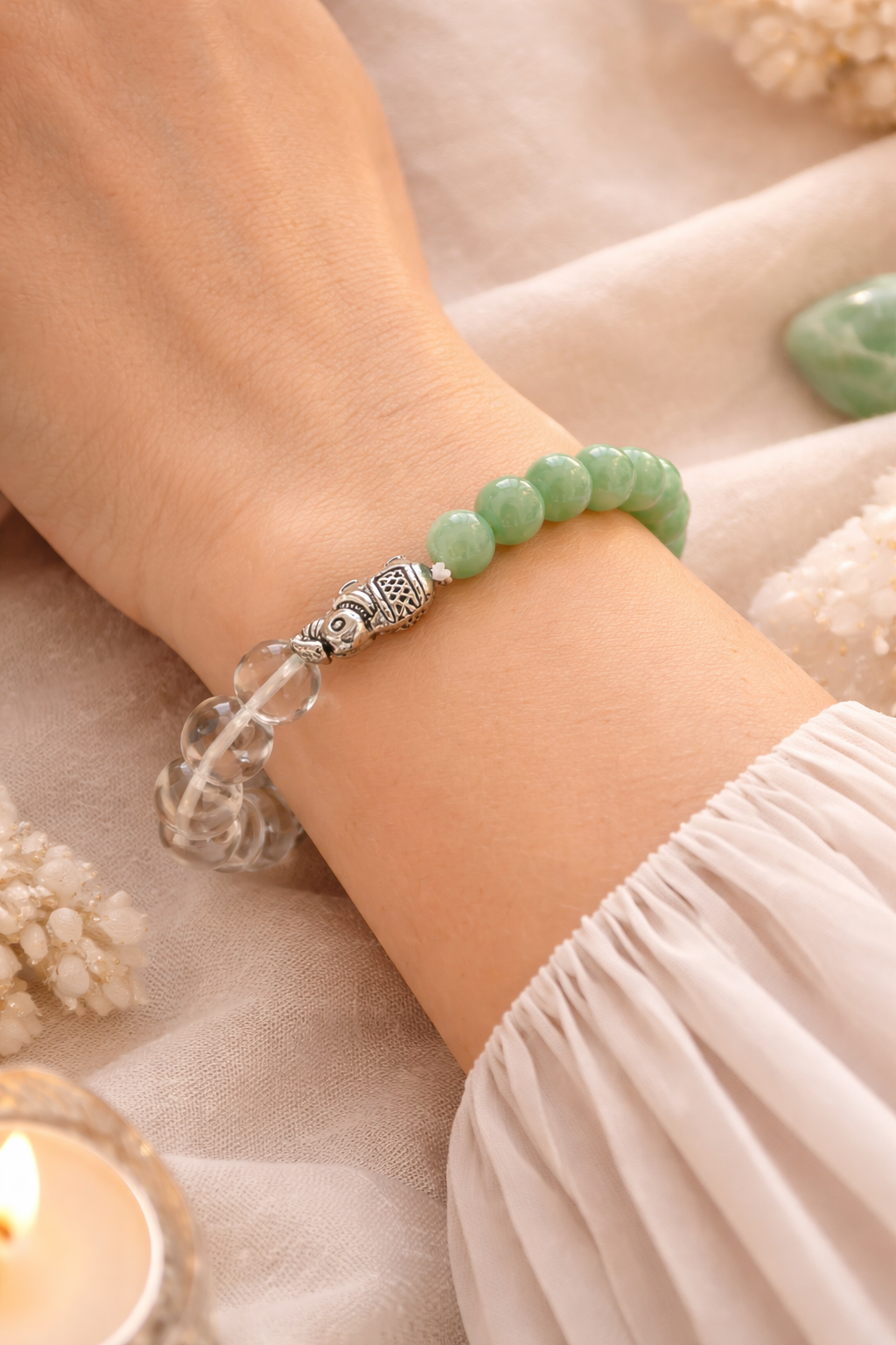 Green Aventurine & Clear Quartz Energy Bracelet -Healing, Clarity, Balanced Growth