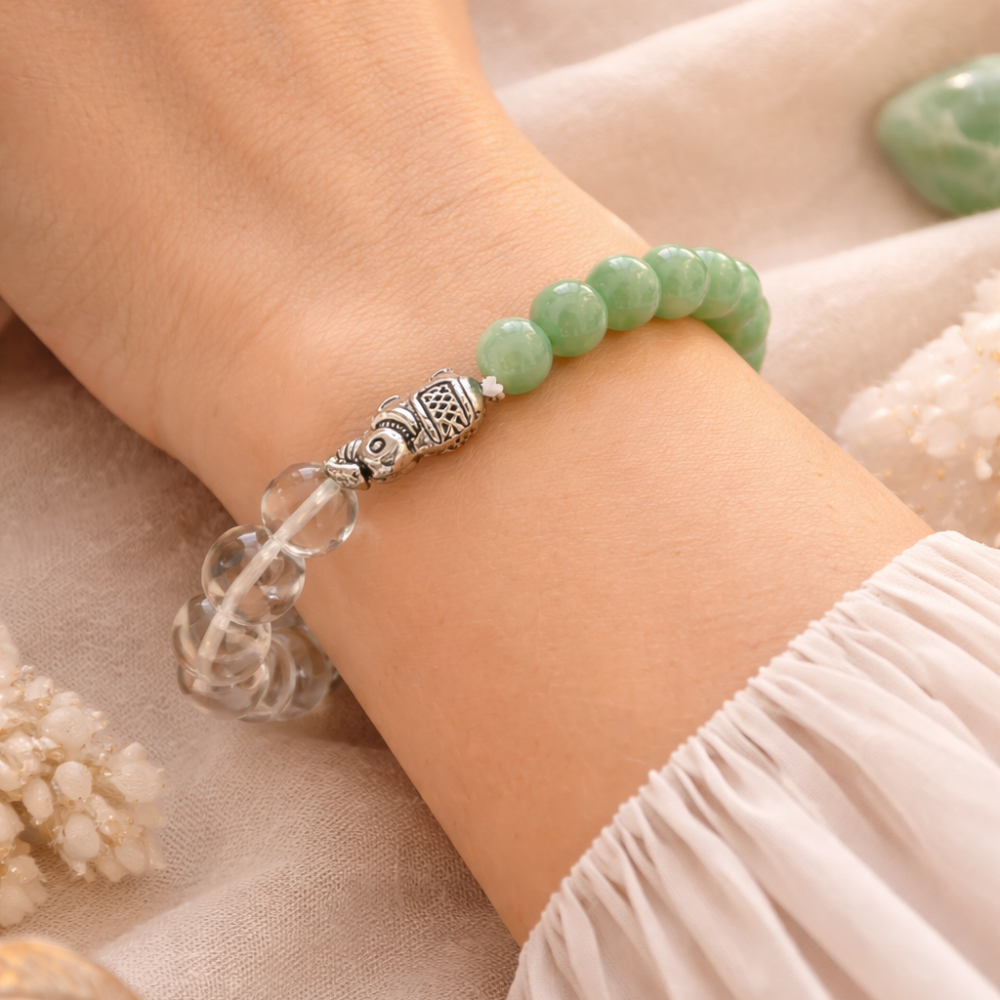 Green Aventurine & Clear Quartz Energy Bracelet -Healing, Clarity, Balanced Growth
