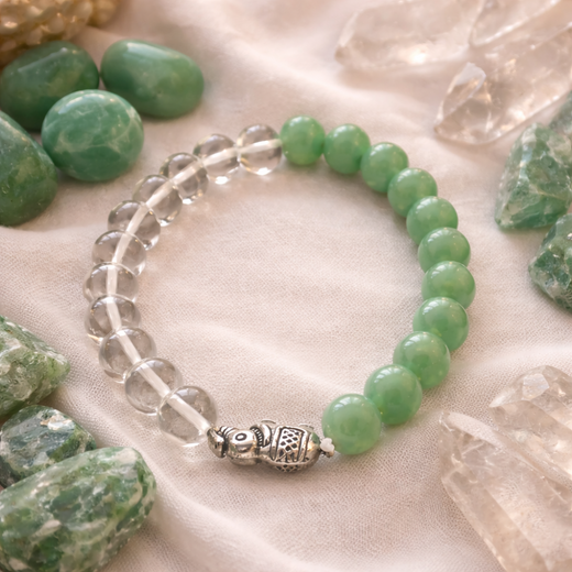 Green Aventurine & Clear Quartz Energy Bracelet -Healing, Clarity, Balanced Growth