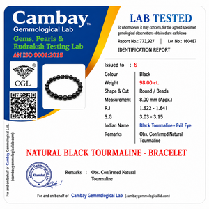 Certificate image for the Black Tourmaline and Black Obsidian bracelets