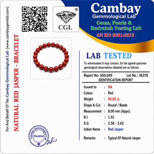 Certificate image for the Red Jasper Bracelet