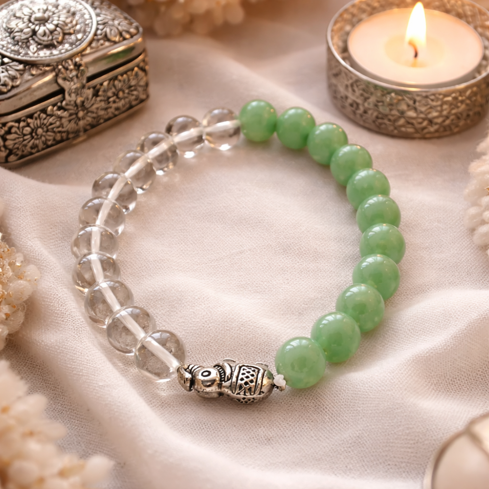 Green Aventurine & Clear Quartz Energy Bracelet -Healing, Clarity, Balanced Growth