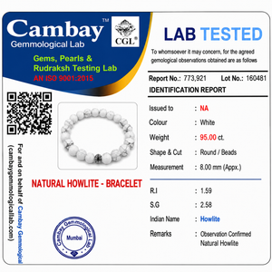 Certificate image for the Howlite Bracelet