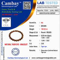 Certificate image for the Tiger Eye Bracelet