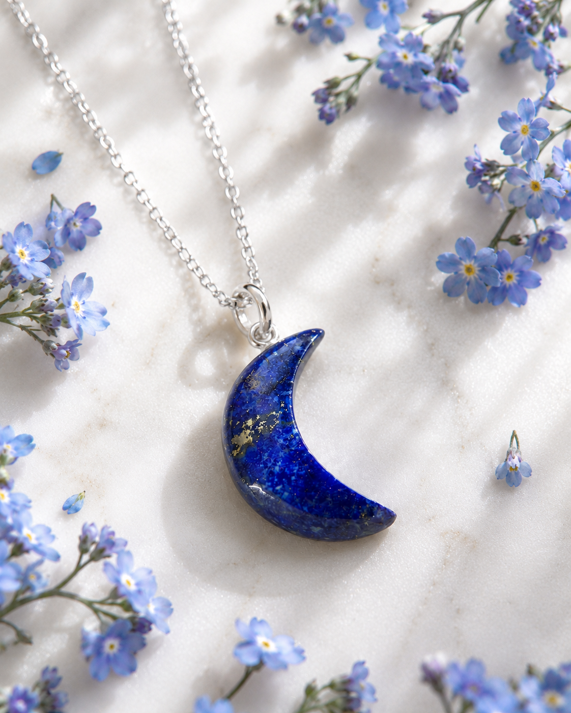 Crescent Lapis Lazuli Pendant: Wisdom in Every Phase