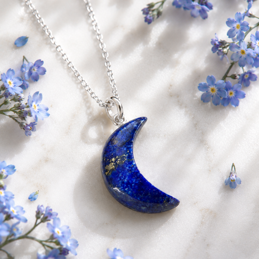 Crescent Lapis Lazuli Pendant: Wisdom in Every Phase