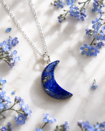 Crescent Lapis Lazuli Pendant: Wisdom in Every Phase