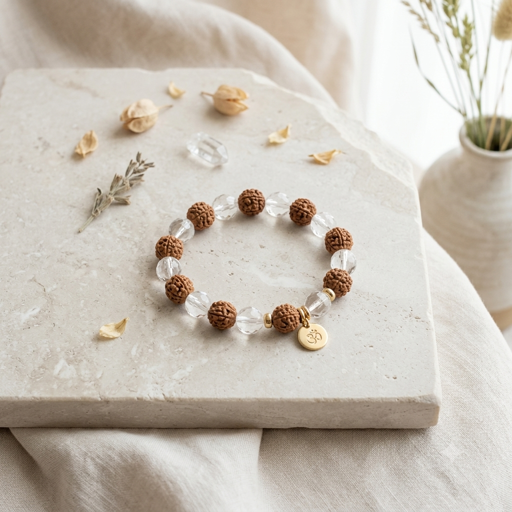 Rudraksha & Clear Quartz Bracelet