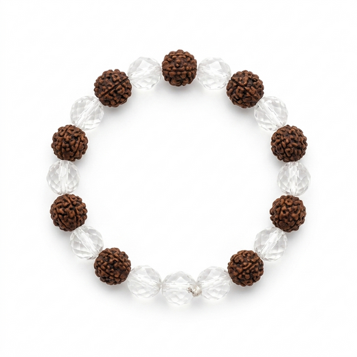 Rudraksha & Clear Quartz Bracelet