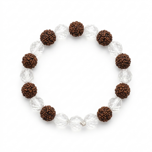 Rudraksha & Clear Quartz Bracelet