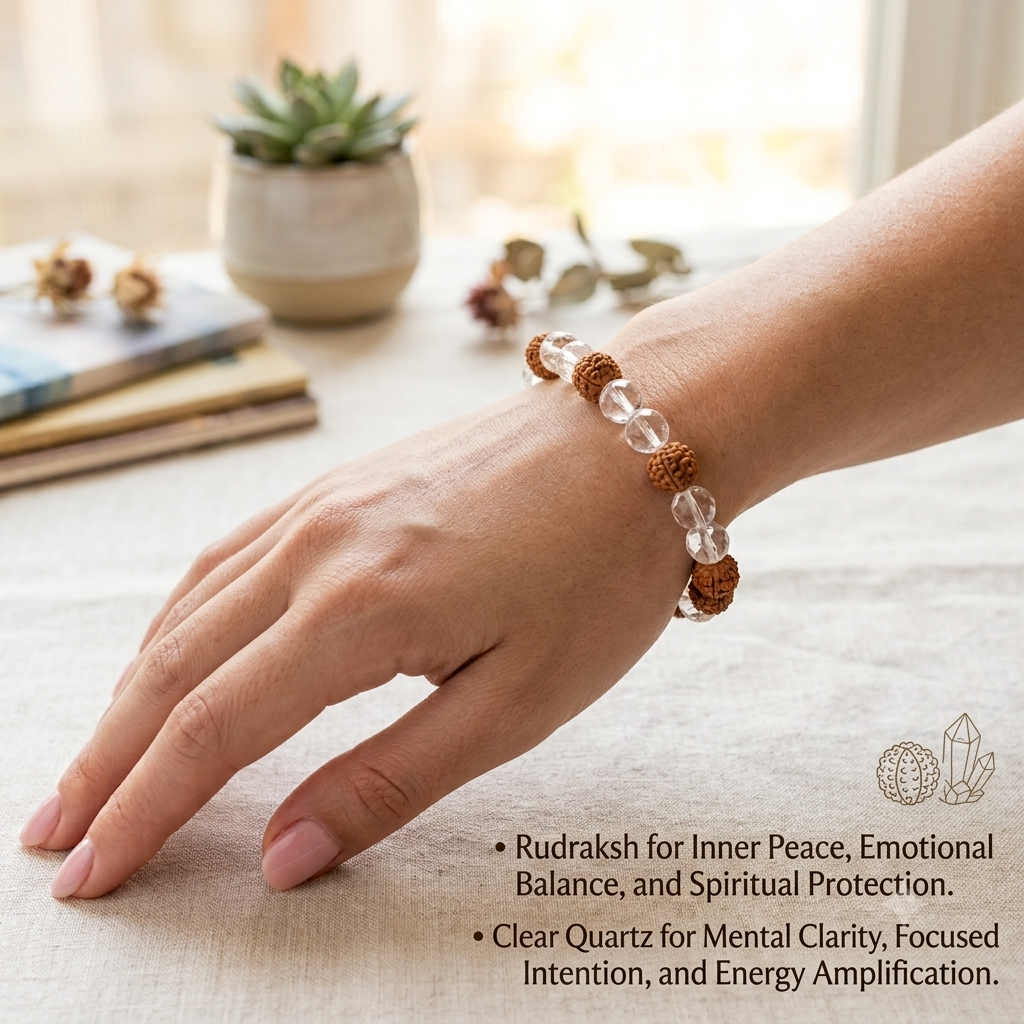 Rudraksha & Clear Quartz Bracelet