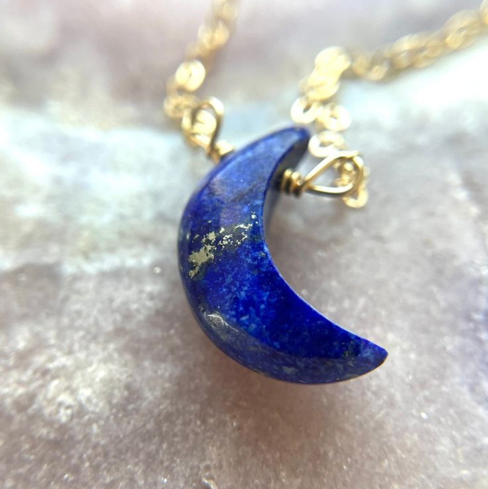 Crescent Lapis Lazuli Pendant: Wisdom in Every Phase