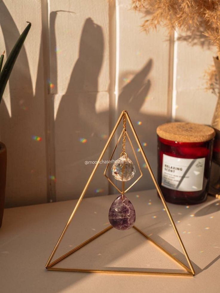 Amethyst & Crystal Hanging Pyramid