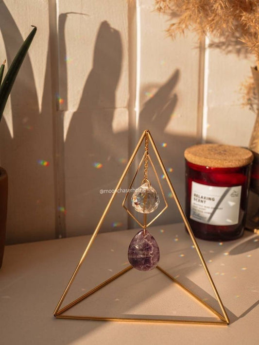 Amethyst & Crystal Hanging Pyramid