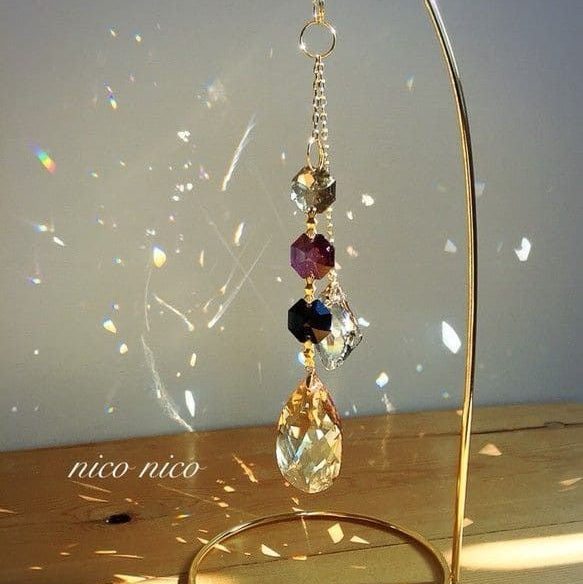 Crystal Prism Sun Catcher with Golden Stand – Hanging Rainbow Light Decor