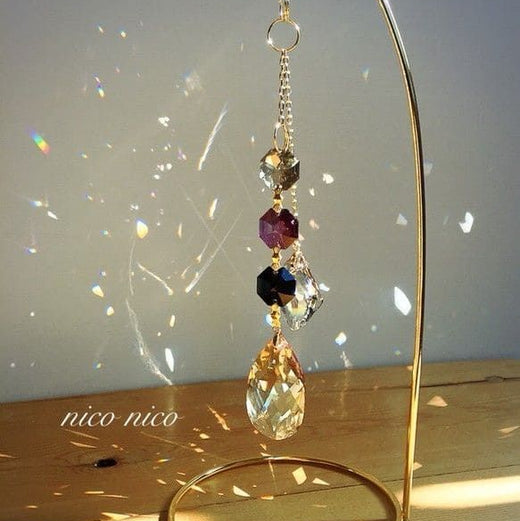 Crystal Prism Sun Catcher with Golden Stand – Hanging Rainbow Light Decor