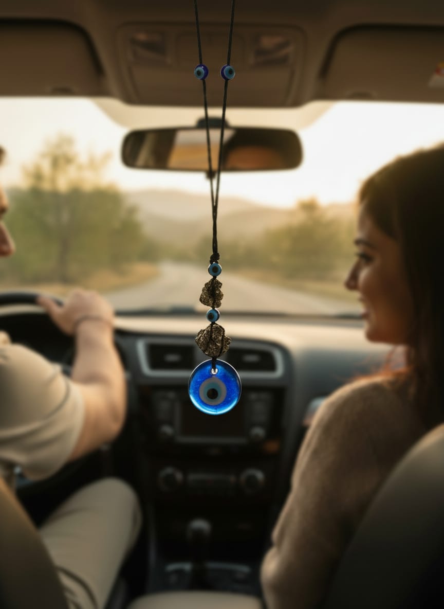 Evil Eye & Pyrite Car Charm-Protection & Prosperity